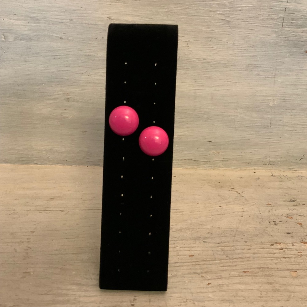 Hot Pink Round Dome Geometric Retro Style Stud Earrings Good Condition